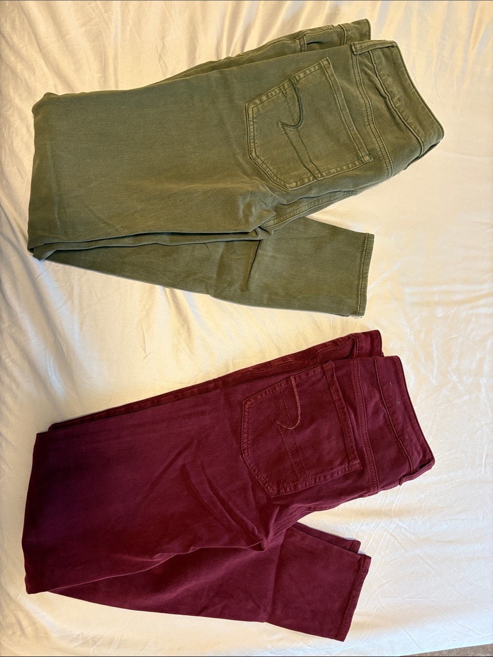American Eagle Outfitters Skinny Jeans in Olive Green and Burgundy